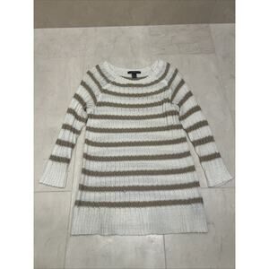 Forever 21 Sweater Women S Small Beige Pullover Striped Open Knit